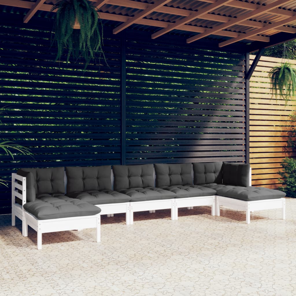 7 pcs conjunto lounge de jardim c/ almofadões pinho branco