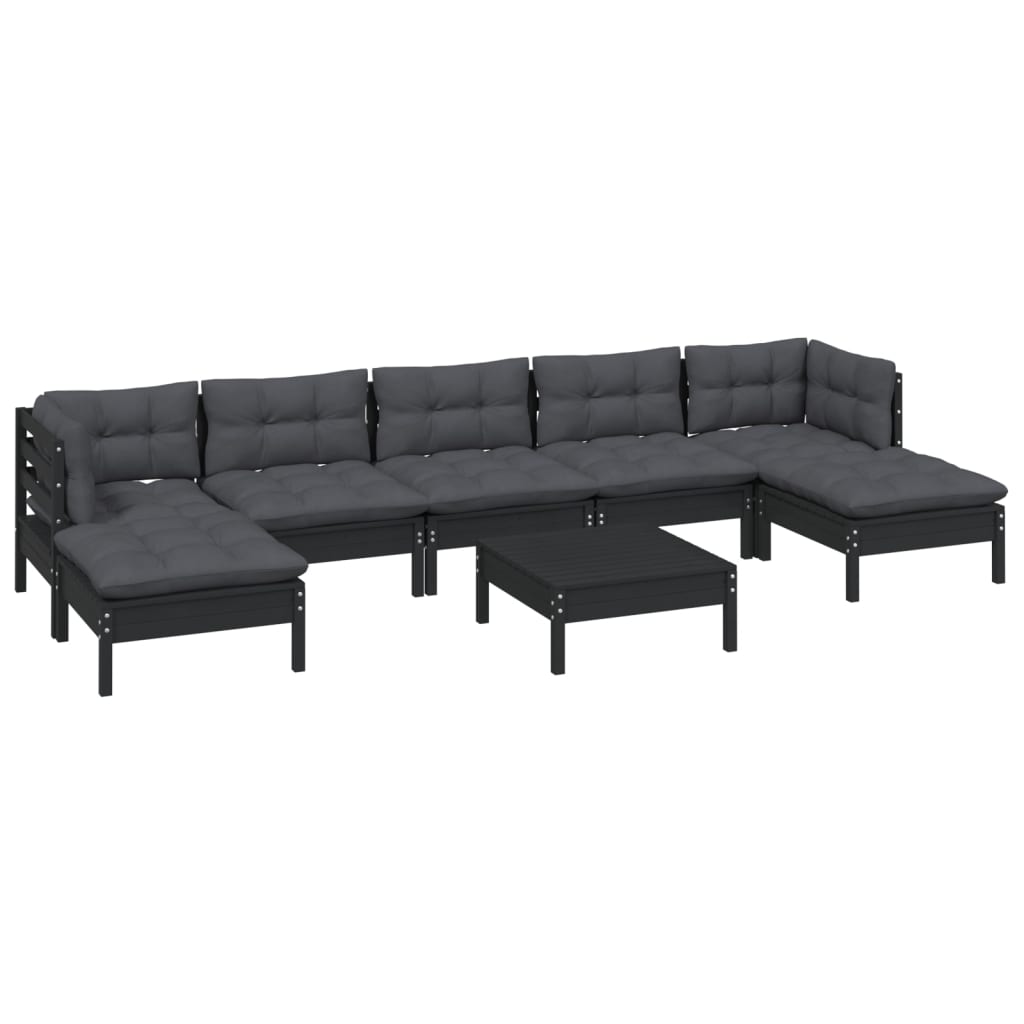 8 pcs conjunto lounge de jardim c/ almofadões pinho preto