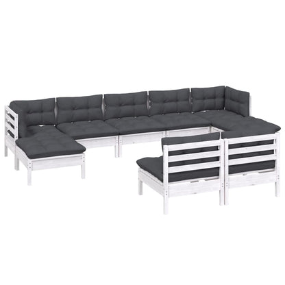 9 pcs conjunto lounge de jardim c/ almofadões pinho branco