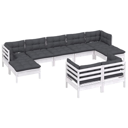 9 pcs conj. lounge de jardim c/ almofadões pinho maciço branco