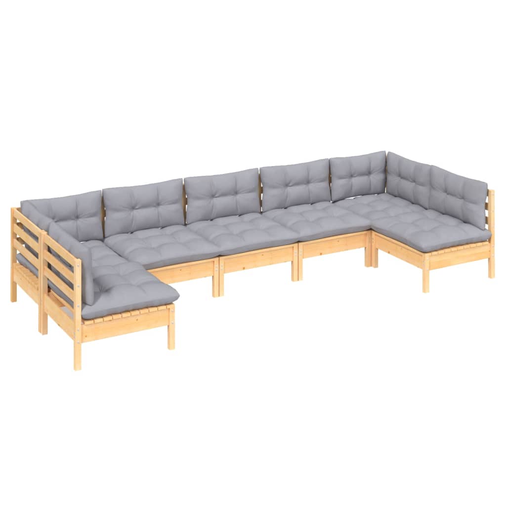 7 pcs conjunto lounge de jardim + almofadões cinza pinho maciço