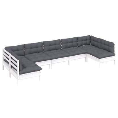 7 pcs conj. lounge de jardim c/ almofadões pinho maciço branco