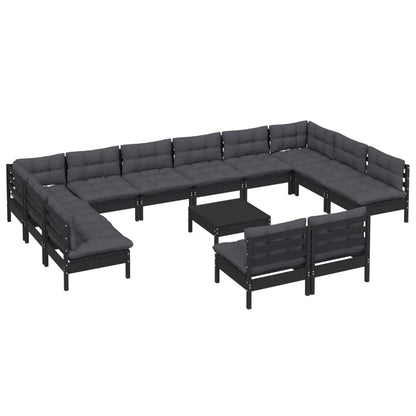 13 pcs conjunto lounge jardim c/ almofadões pinho maciço preto