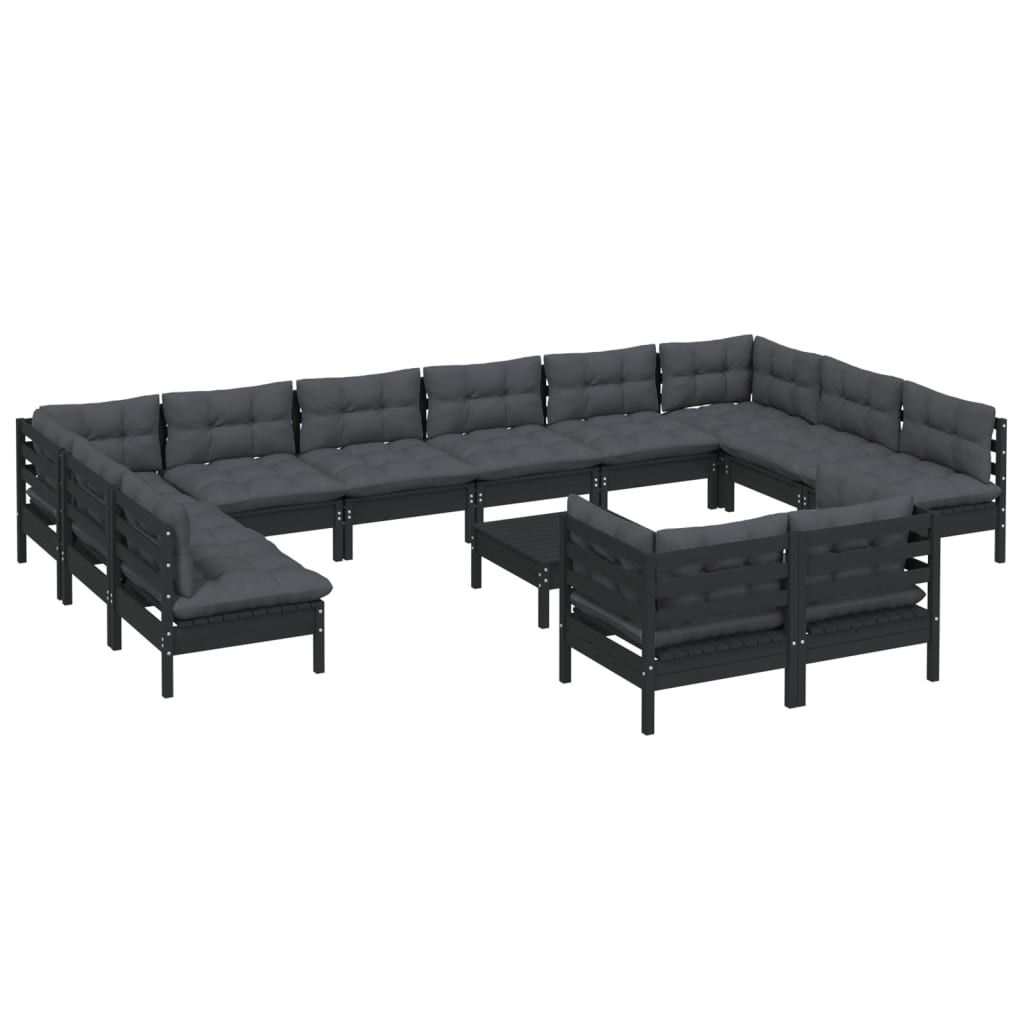 13 pcs conjunto lounge de jardim c/ almofadões pinho preto