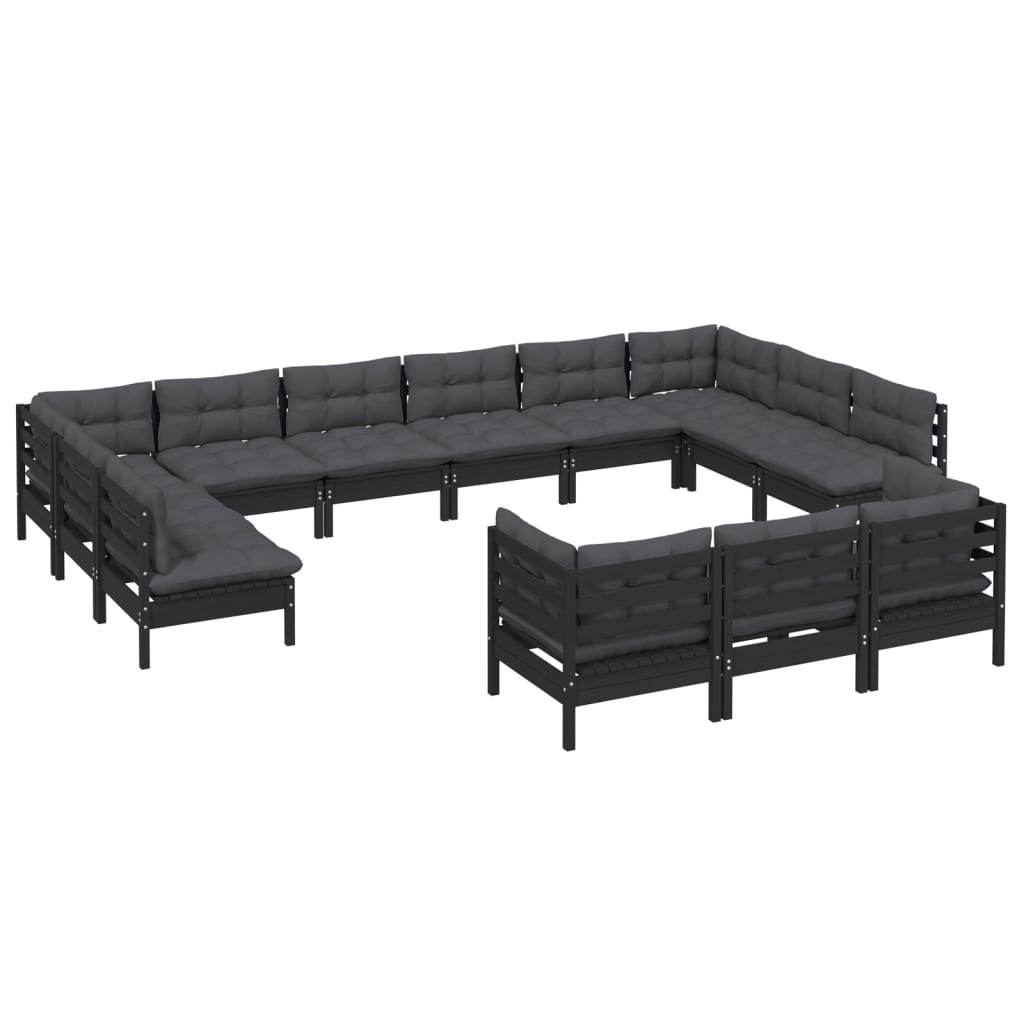 13 pcs conjunto lounge de jardim c/ almofadões pinho preto