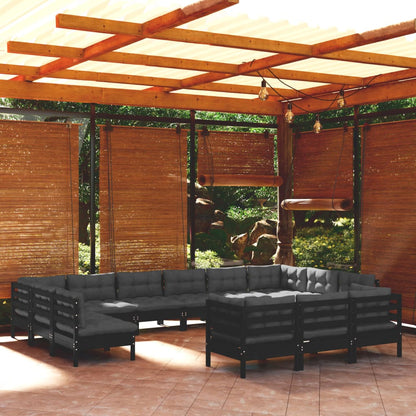 13 pcs conjunto lounge de jardim c/ almofadões pinho preto