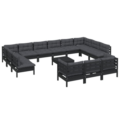 14 pcs conjunto lounge de jardim c/ almofadões pinho preto