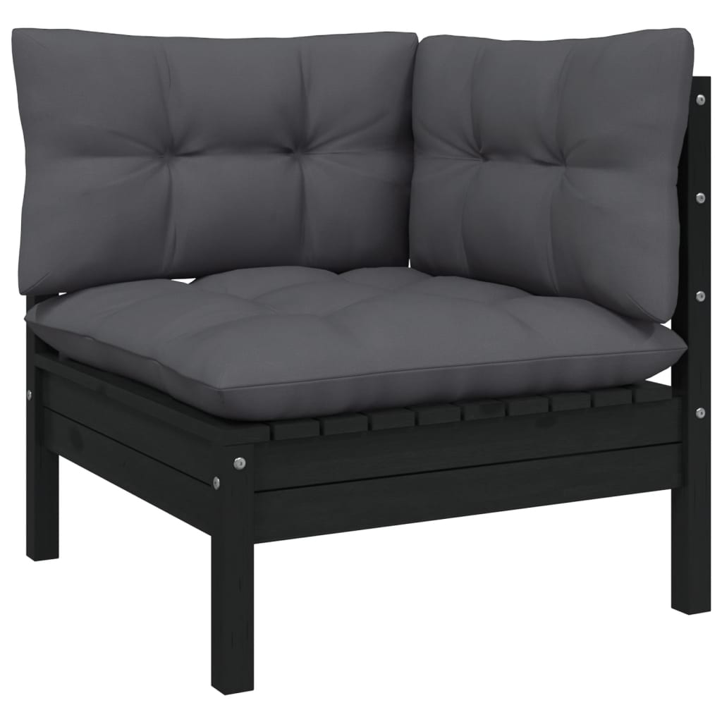 14 pcs conjunto lounge de jardim c/ almofadões pinho preto