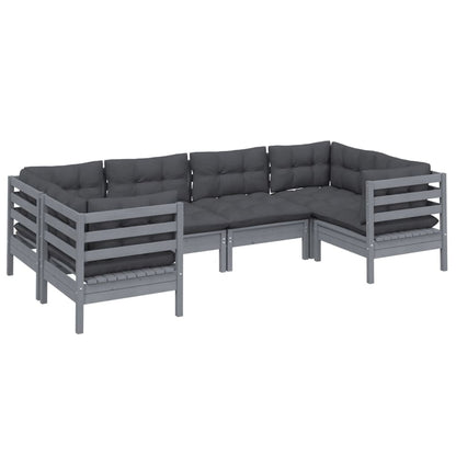 6 pcs conjunto lounge de jardim c/ almofadões pinho cinza