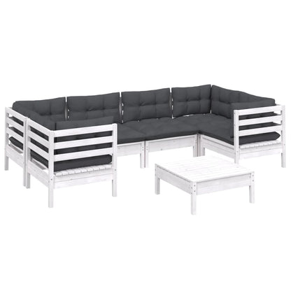 7 pcs conjunto lounge de jardim c/ almofadões pinho branco