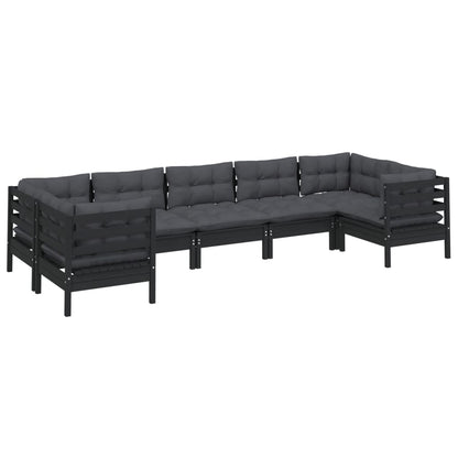 7 pcs conjunto lounge de jardim c/ almofadões pinho preto