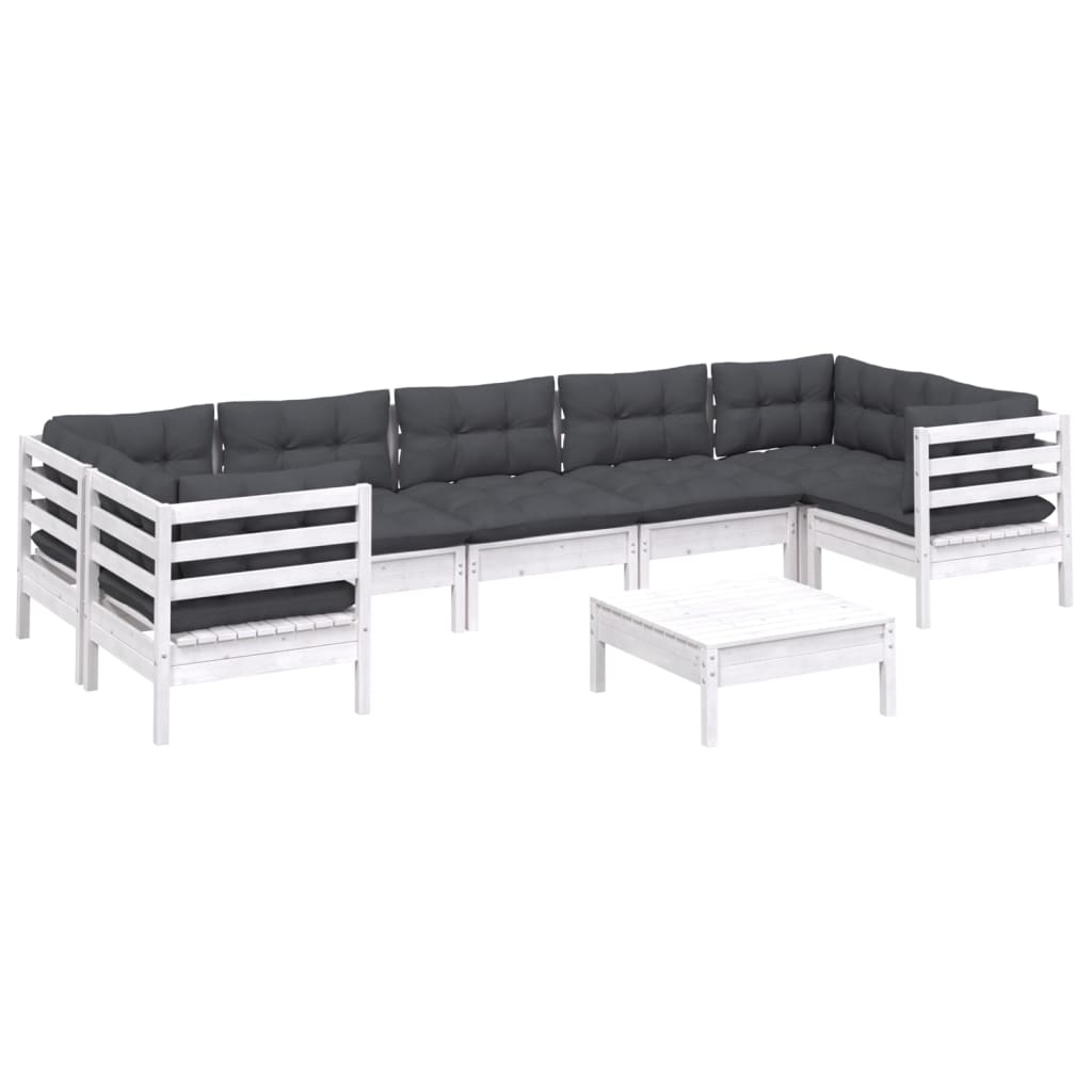 8 pcs conjunto lounge de jardim c/ almofadões pinho branco