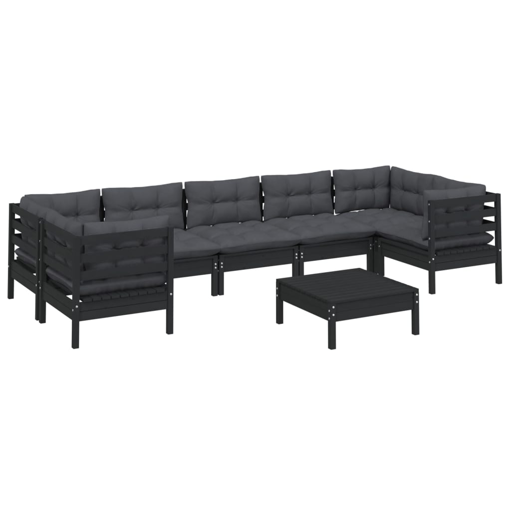 8 pcs conjunto lounge de jardim c/ almofadões pinho preto