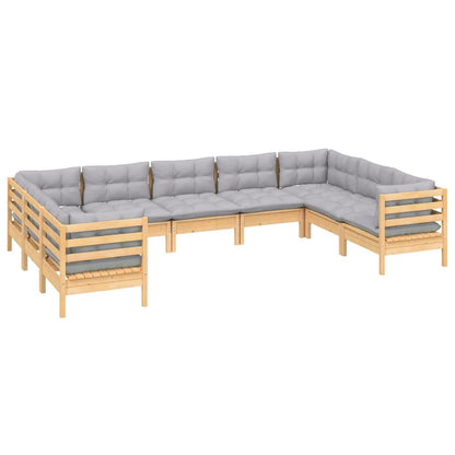 9 pcs conjunto lounge de jardim c/ almofadões cinzentos pinho