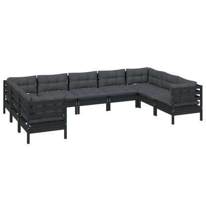 9 pcs conjunto lounge de jardim c/ almofadões pinho preto