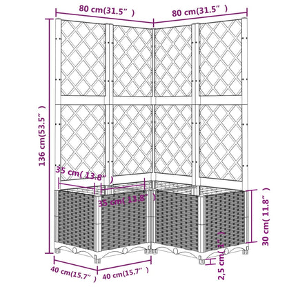 Vaso/floreira jardim c/ treliça 80x80x136 cm PP cinza-escuro