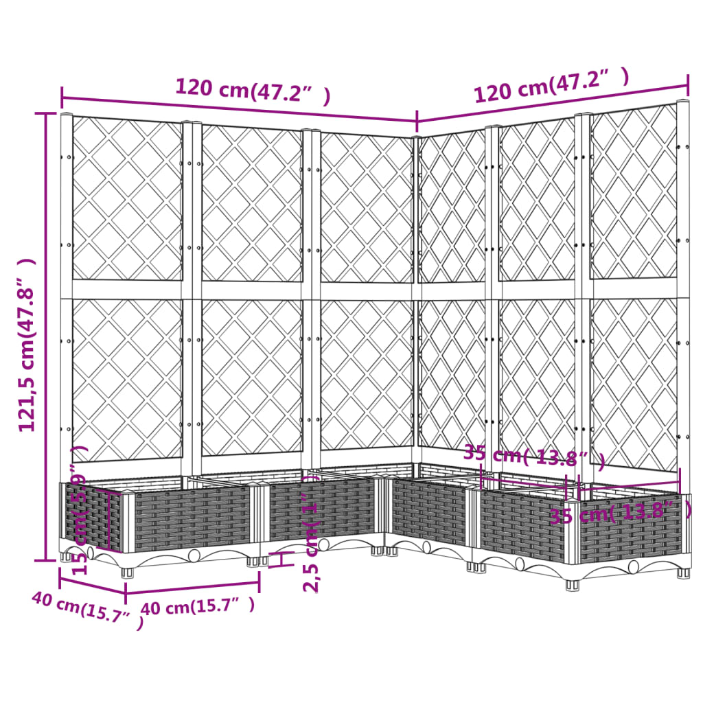 Vaso/floreira jardim c/ treliça 120x120x121,5 cm PP castanho