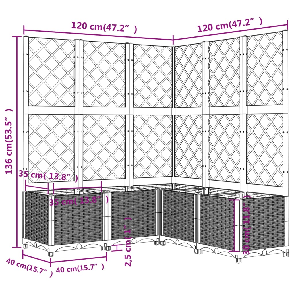 Vaso/floreira jardim c/ treliça 120x120x136 cm PP castanho