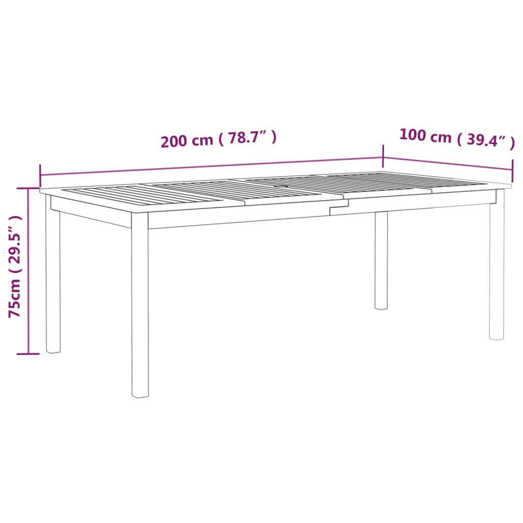 Mesa de jardim 200x100x75 cm madeira de acácia maciça cinzento