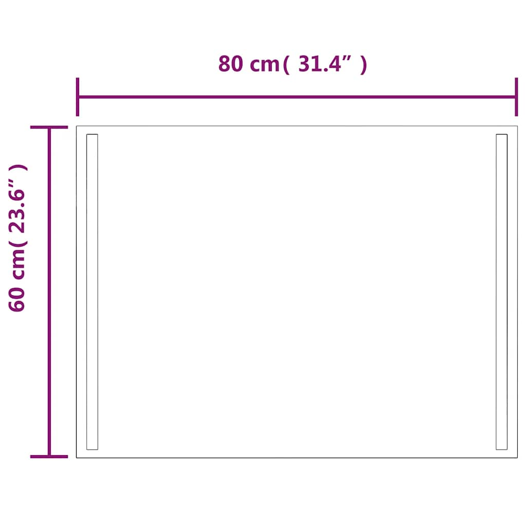 Espelho de casa de banho com luzes LED 80x60 cm