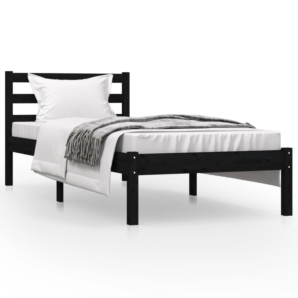 Estrutura de cama pequena solteiro 75x190 cm pinho maciço preto