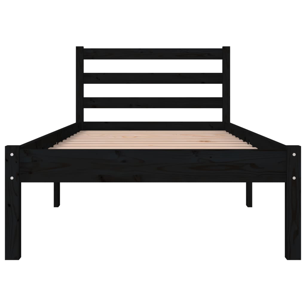 Estrutura de cama pequena solteiro 75x190 cm pinho maciço preto