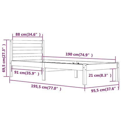 Estrutura de cama solteiro 90x190 cm pinho maciço