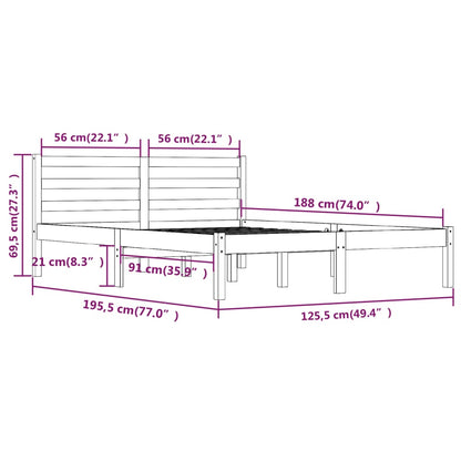 Estrutura de cama pequena casal 120x190cm pinho maciço castanho