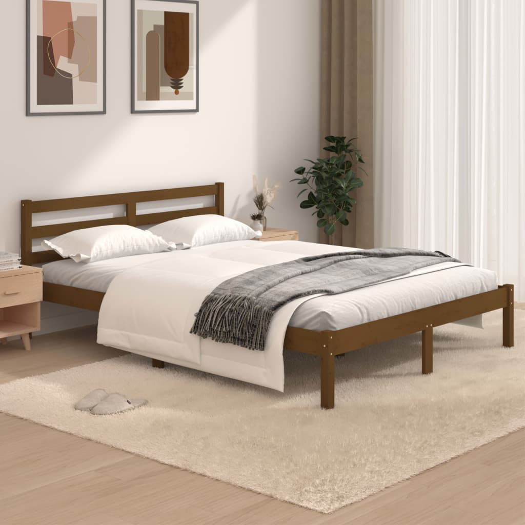 Estrutura de cama pequena casal 120x190cm pinho maciço castanho