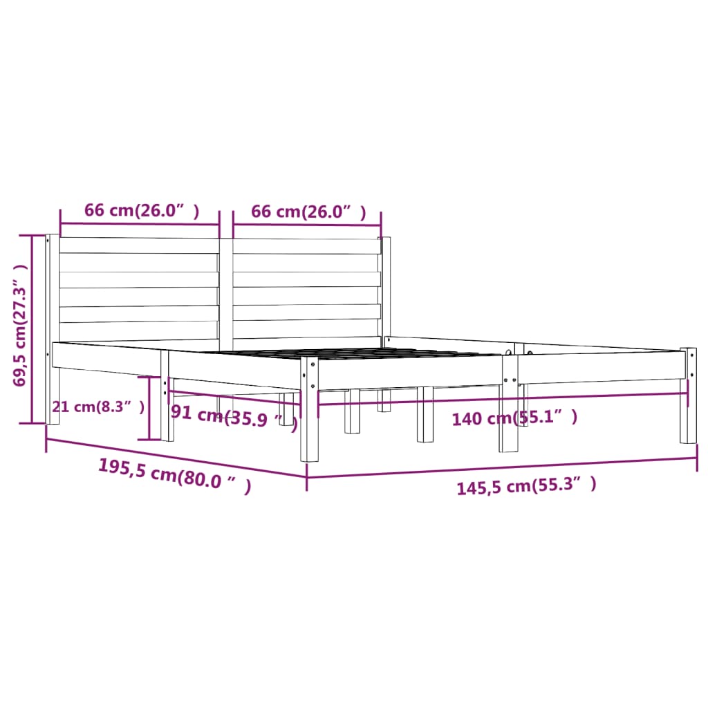 Estrutura de cama 140x190 cm pinho maciço branco