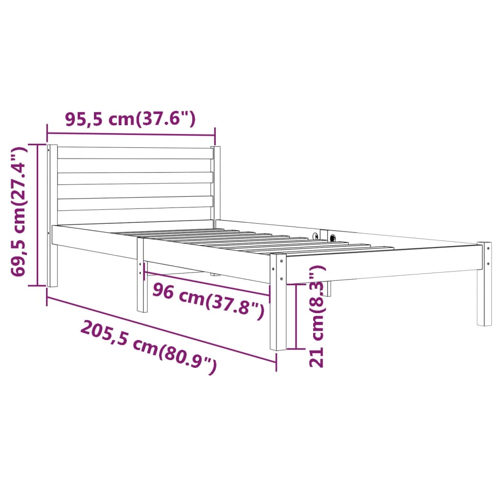 Estrutura de cama 90x200 cm pinho maciço branco