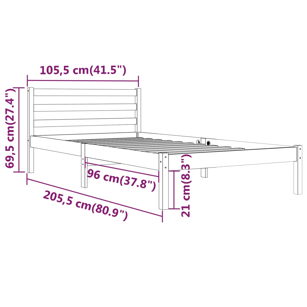 Estrutura de cama 100x200 cm pinho maciço