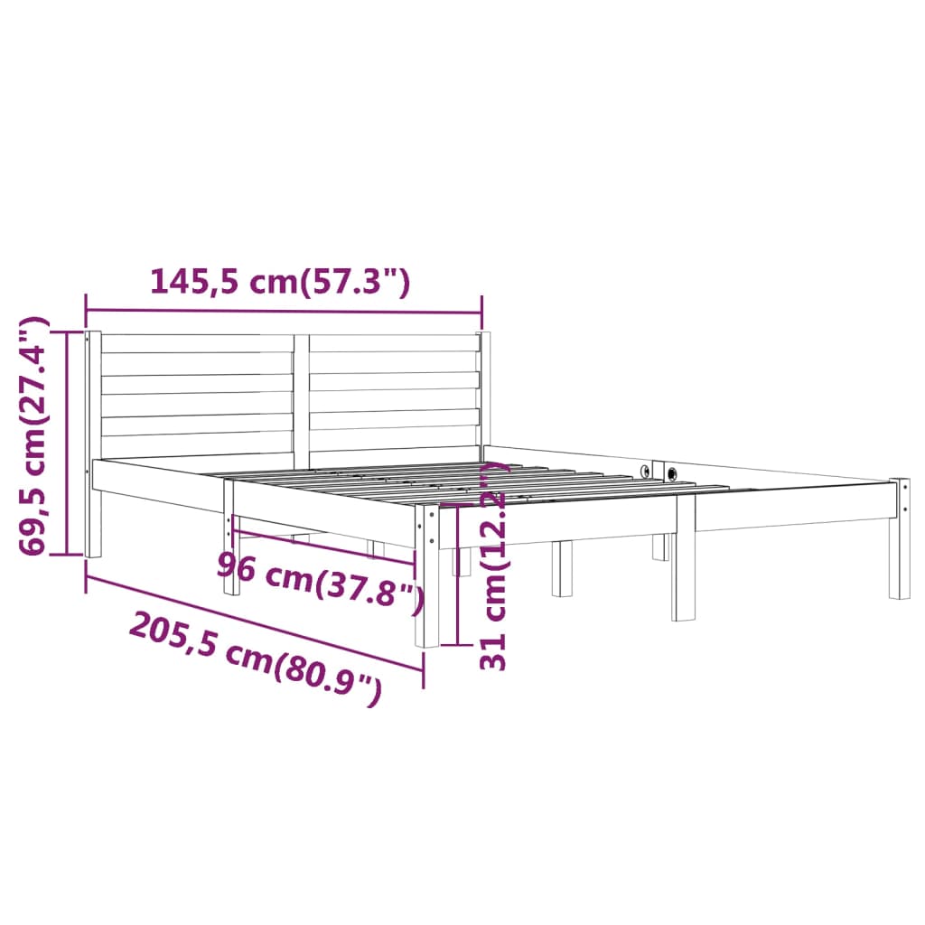 Estrutura de cama 140x200 cm pinho maciço branco