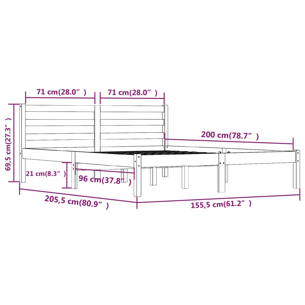 Estrutura de cama king 150x200 cm pinho maciço branco