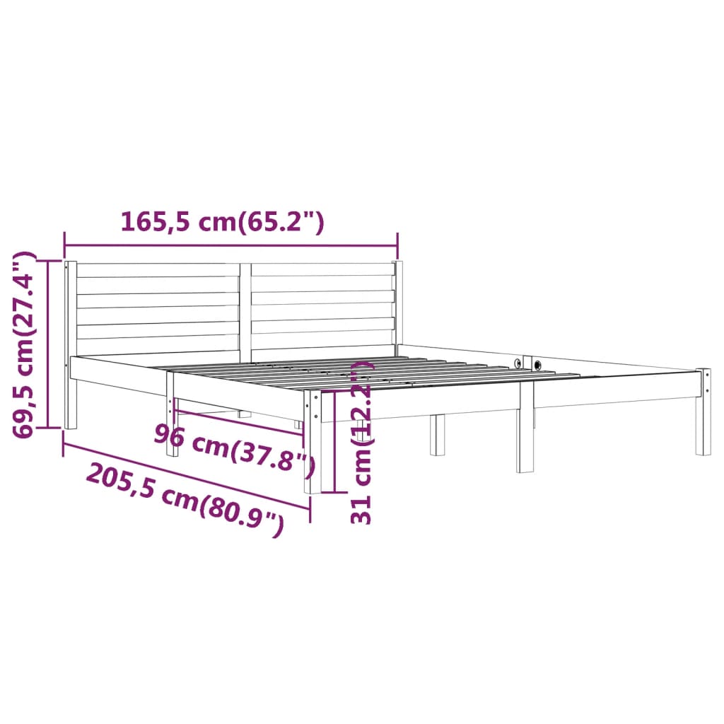 Estrutura de cama 160x200 cm pinho maciço