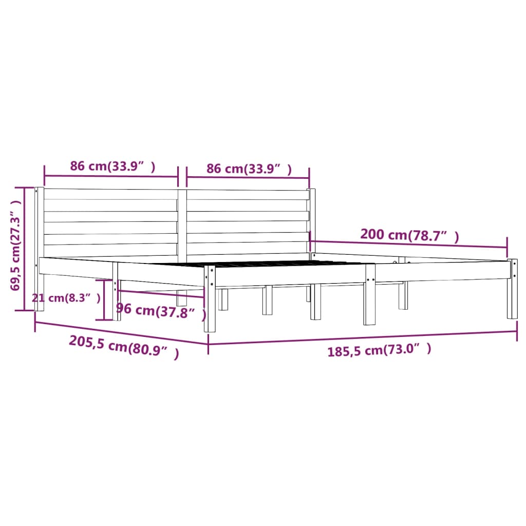 Estrutura de cama super king 180x200 cm pinho maciço branco