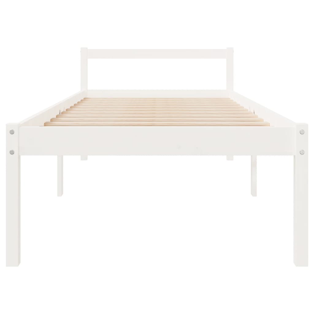 Cama de solteiro pequena p/ idosos 75x190cm pinho maciço branco