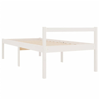 Cama de solteiro pequena p/ idosos 75x190cm pinho maciço branco