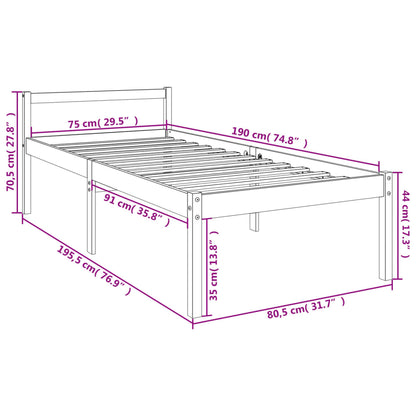 Cama de solteiro pequena p/ idosos 75x190cm pinho maciço branco