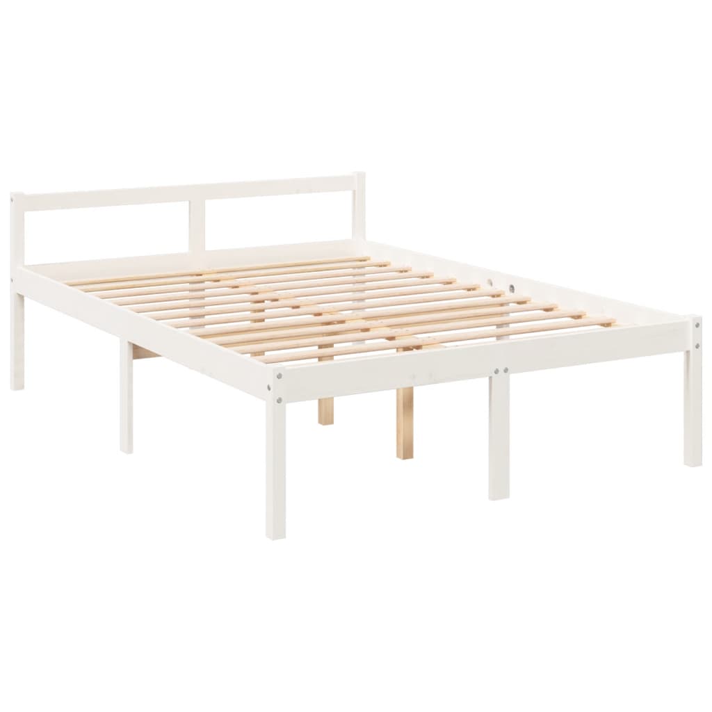 Cama de casal pequena para idosos 120x190cm pinho maciço branco