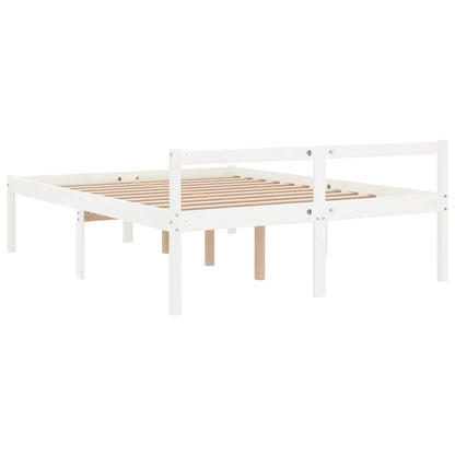 Cama de casal pequena para idosos 120x190cm pinho maciço branco