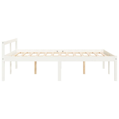 Cama de casal pequena para idosos 120x190cm pinho maciço branco