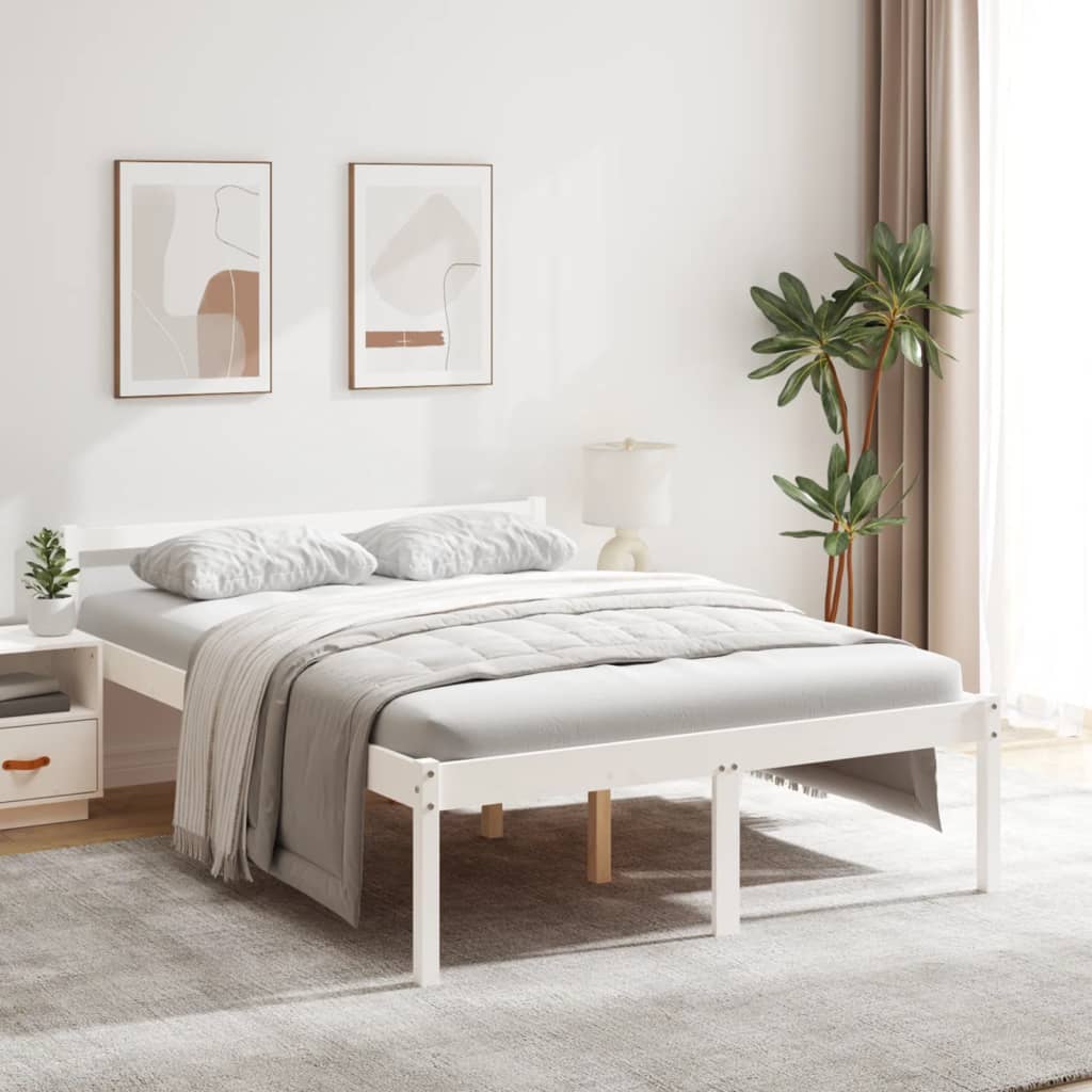 Cama de casal pequena para idosos 120x190cm pinho maciço branco