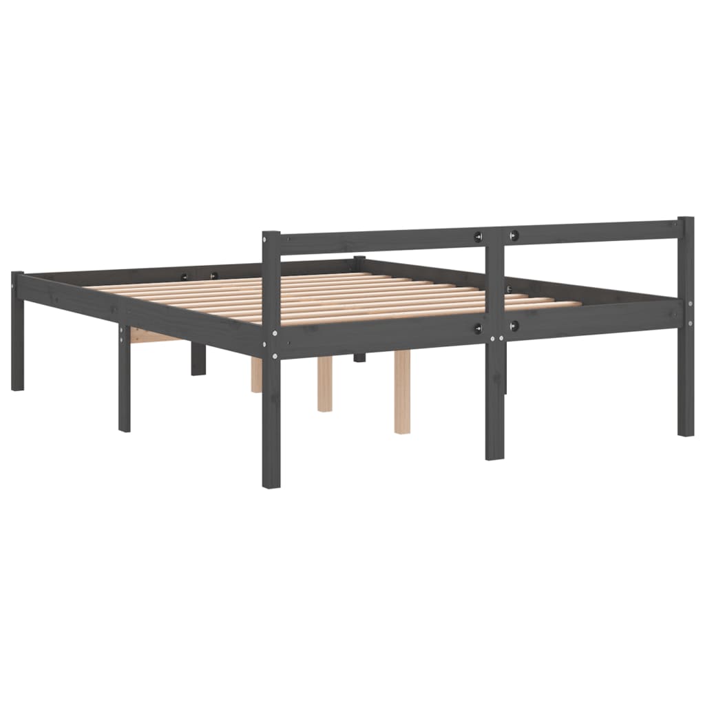 Estrutura de cama casal 135x190 cm pinho maciço cinza