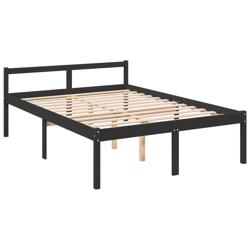 Estrutura de cama casal 135x190 cm pinho maciço preto