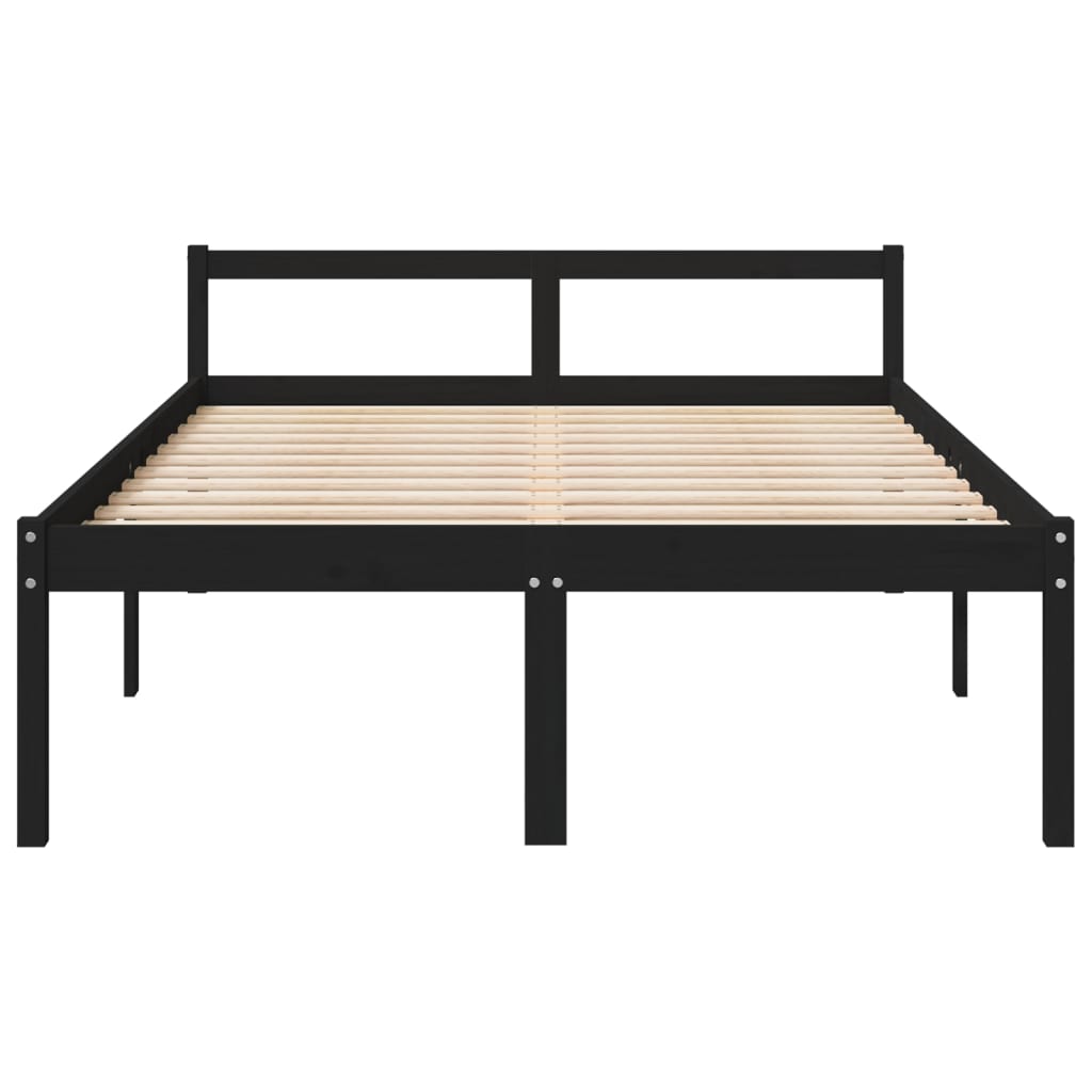 Estrutura de cama casal 135x190 cm pinho maciço preto