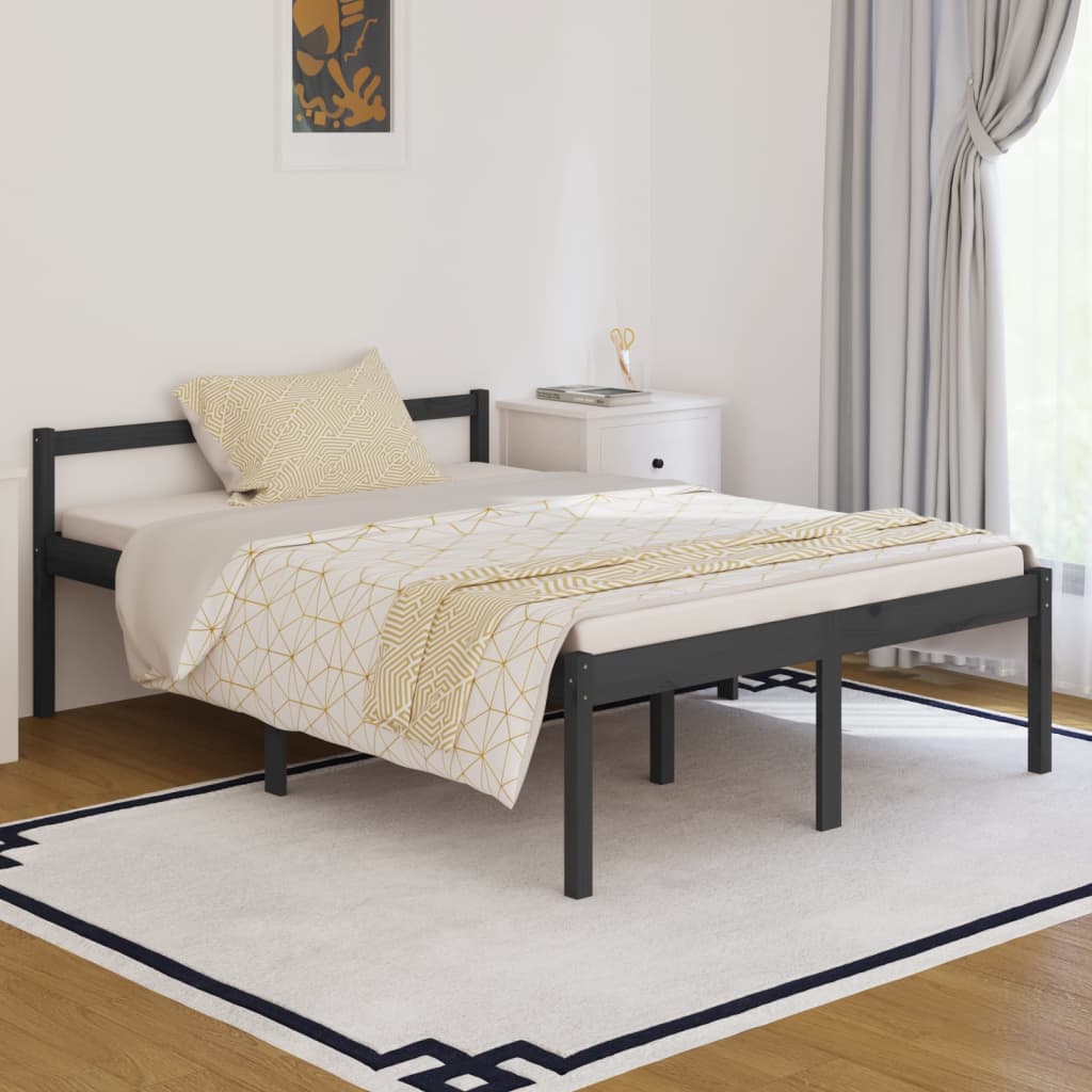 Estrutura de cama 140x190 cm pinho maciço cinzento