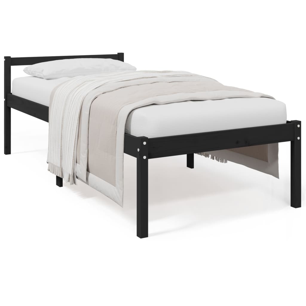 Cama para idosos 100x200 cm pinho maciço preto