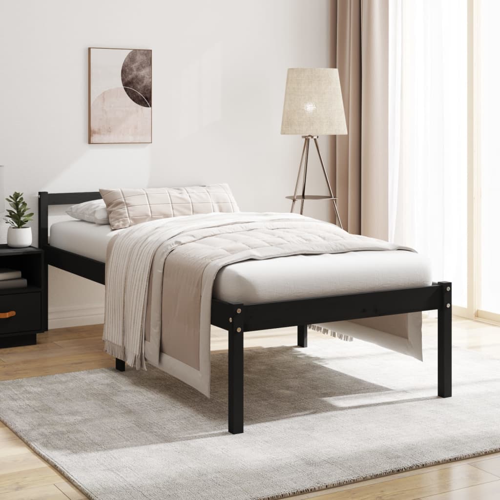 Cama para idosos 100x200 cm pinho maciço preto