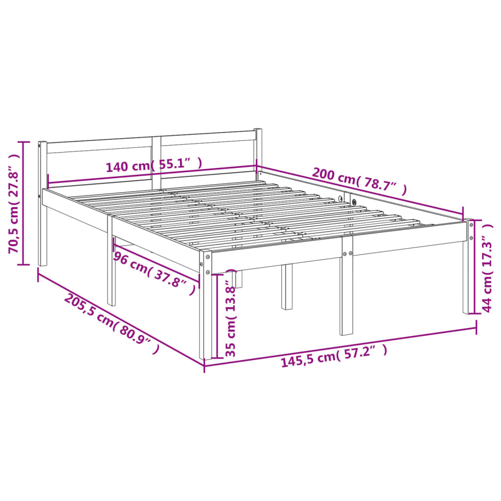 Estrutura de cama 140x200 cm pinho maciço branco